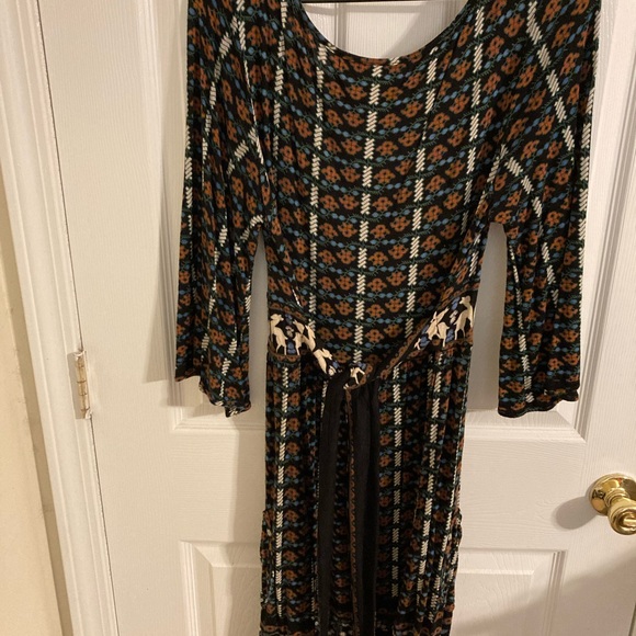 Manoush Tie-Waist Bohemian Vintage Cottagecore Whimsigoth Boho Deer Print Dress - Picture 4 of 11